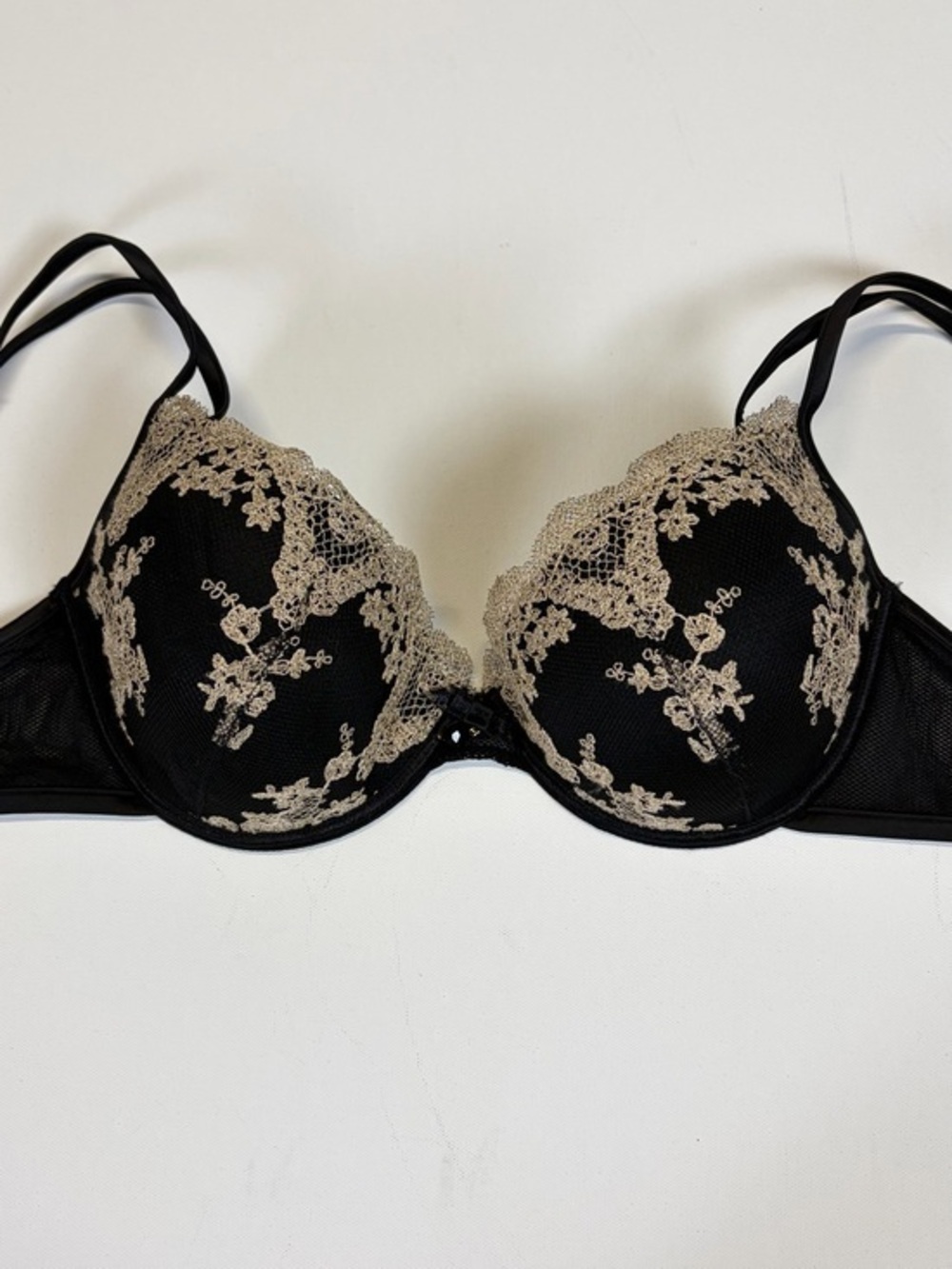 Palmers 34D Black Mesh Underwire Bra Floral Embroidered